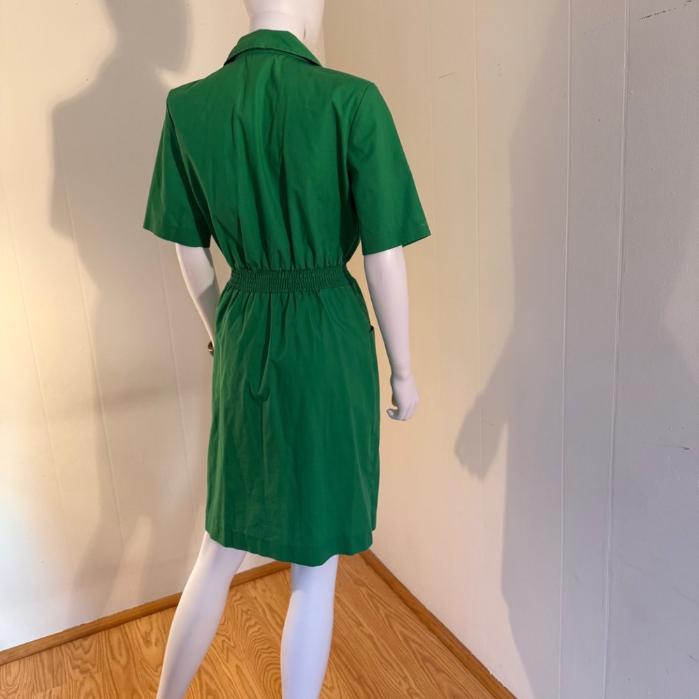 Vivid Green, Knee Length, Pocketed, Elastic Waist Dress, Shortsleeved, Vintage! - Picture 2 of 8